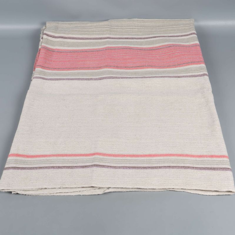 Bordsduk med breda rosa ränder och beige botten
