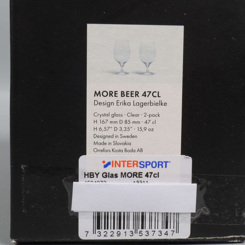 Etikett på kartong med produktinformation om ölglasen