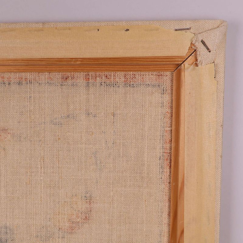 Baksida av ramen, visar trälist och dukfäste