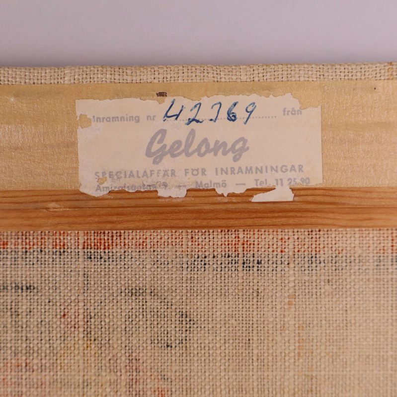 Etikett från inramningsaffär Gelong på baksidan