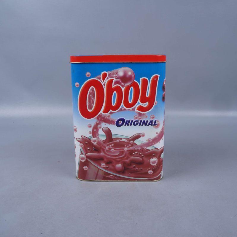 Framsidan av metallburk med O'boy original-tryck
