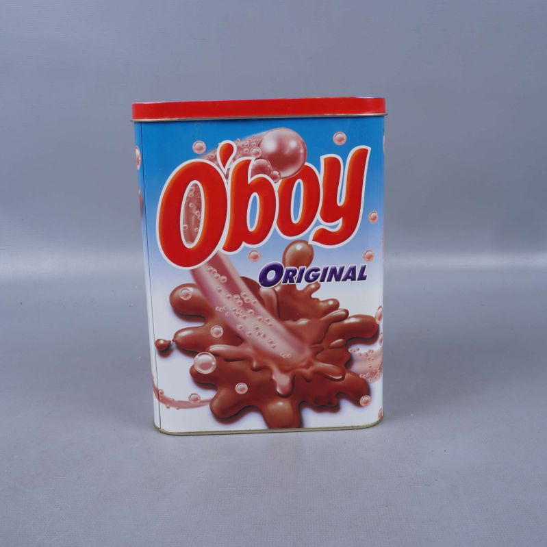 Framsidan av O’boy burk med stänkande chokladmotiv