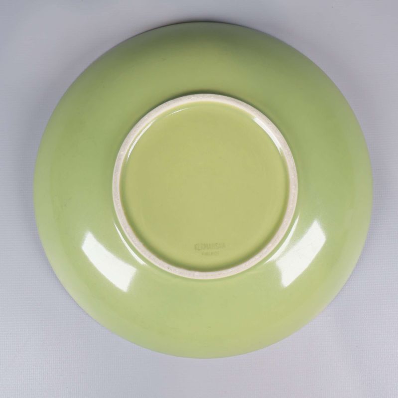 Närbild på baksidan av tallrik i ljusgrönt