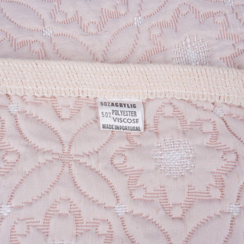 Materialetikett visar komposition på överkastets baksida