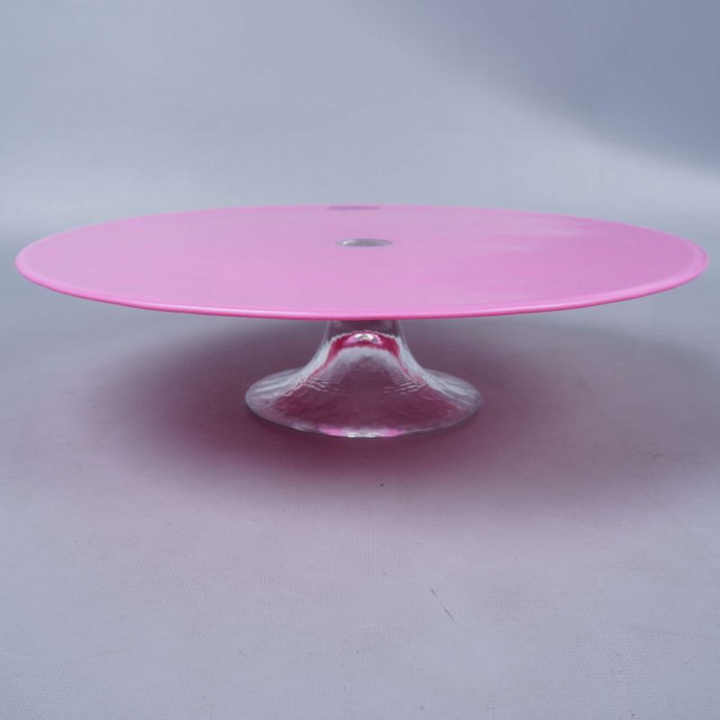 Tårtfat med klar glashållare och rosa glas skiva