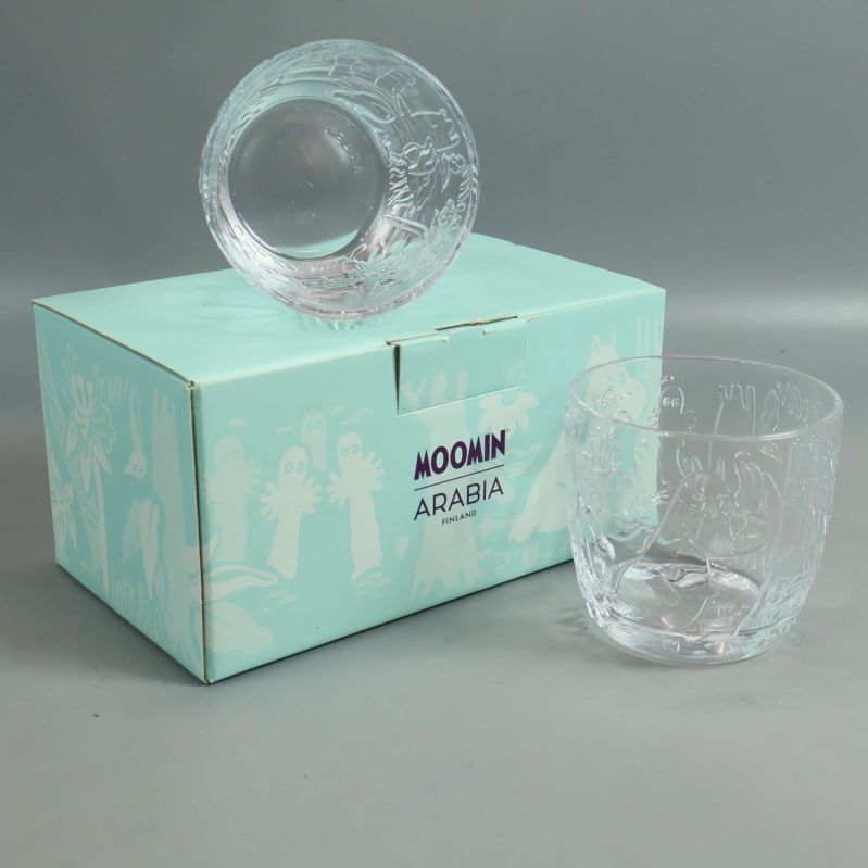 Två mumin glas med originalförpackning från Arabia
