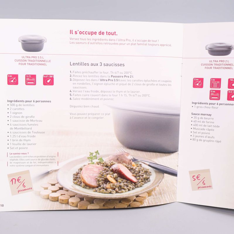 Instruktionsblad för Tupperware UltraPro form visas uppslaget