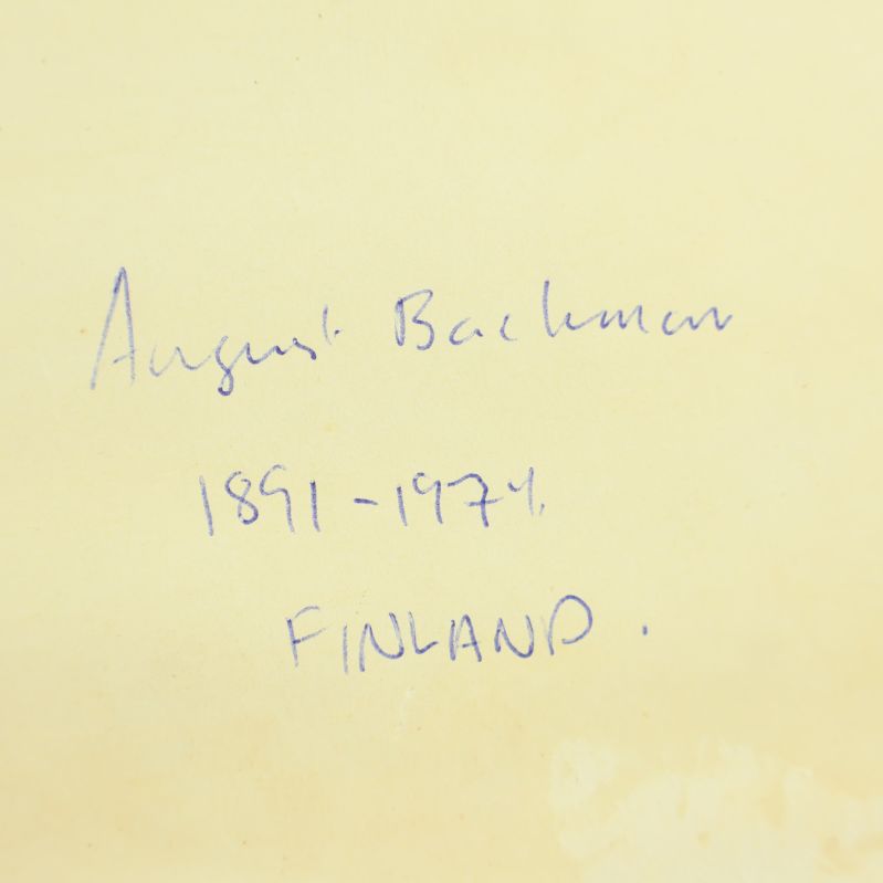 Närbild på handskriven text August Backman 1891-1974 Finland