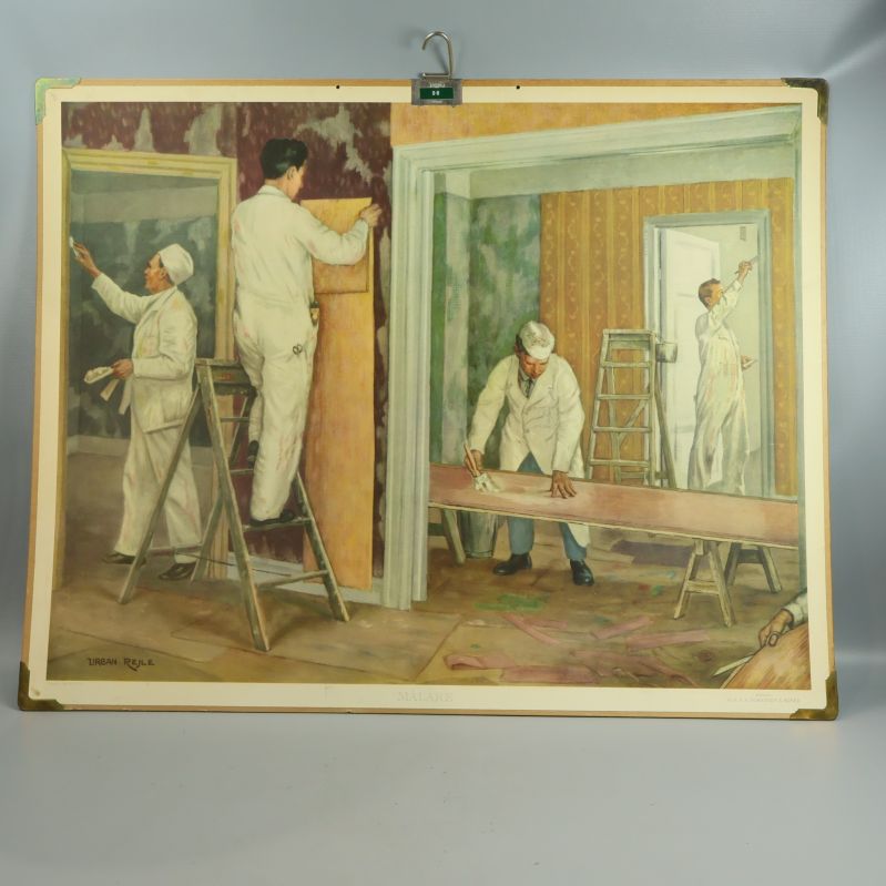 Skolplansch med illustration av målare som jobbar
