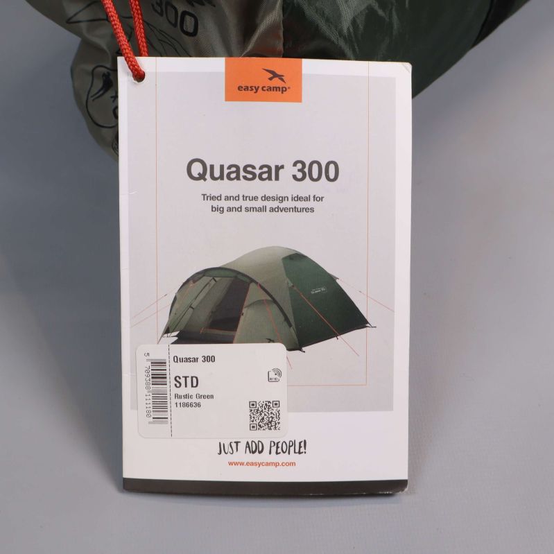 Produktetikett med bild och information om Quasar 300