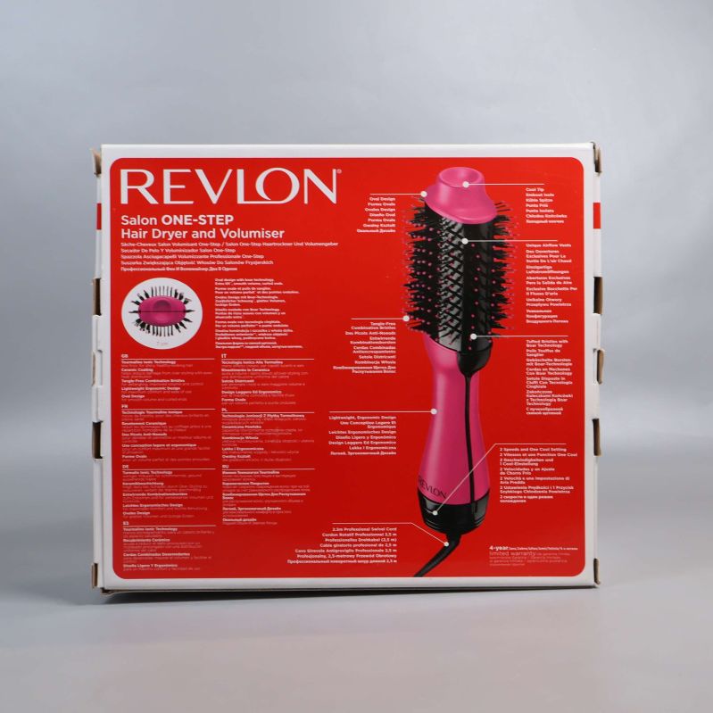 Baksida på Revlon Volumiser box med funktionsbeskrivningar