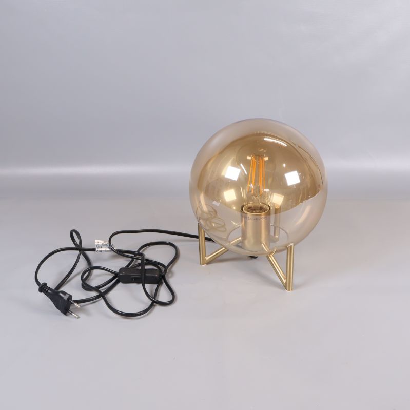 Bordslampa med rund tonad glaskupa och metallben