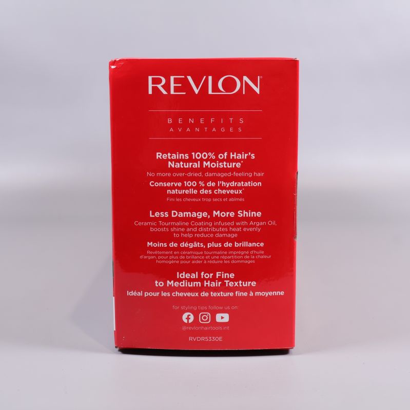 Revlon-förpackning med fördelar och specifikationer skrivna på engelska