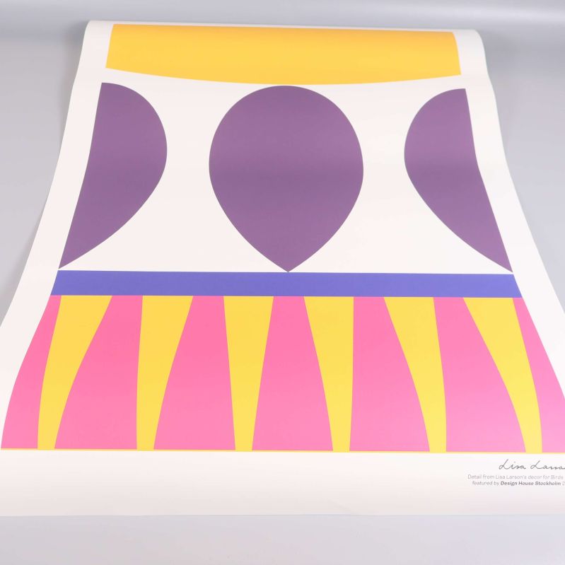 Poster utsträckt med abstrakt motiv i lila, rosa och gul