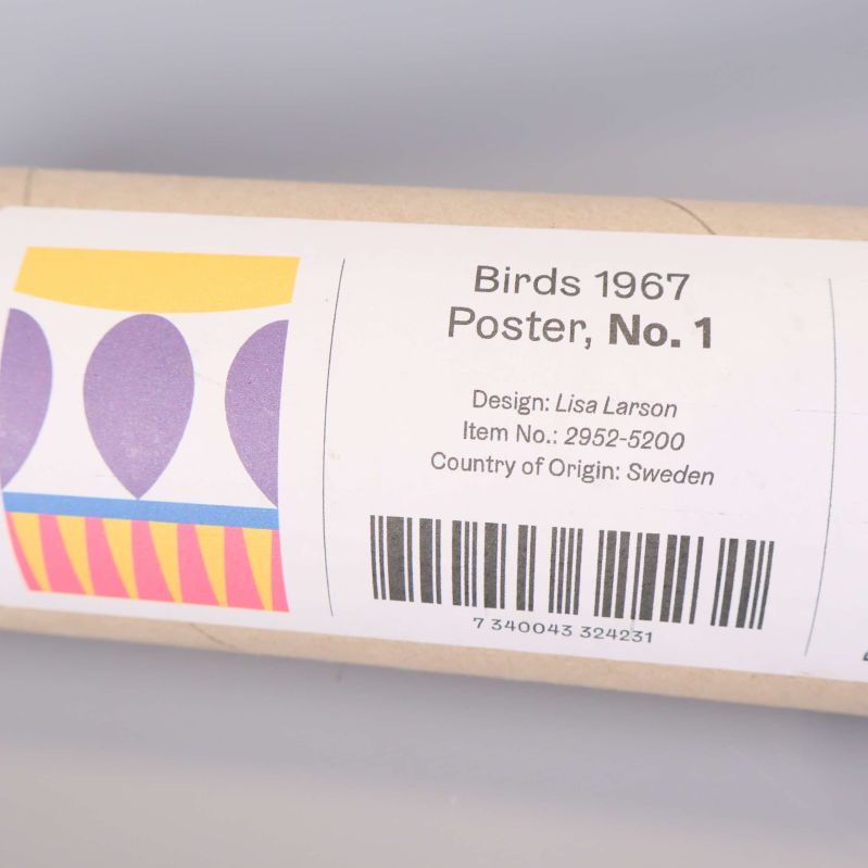 Etikett på rör med text Birds 1967 Poster No. 1