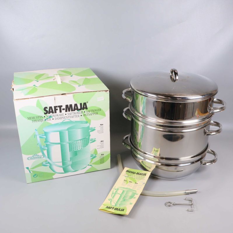 Saftkokare i rostfritt stål med kartong och tillbehör