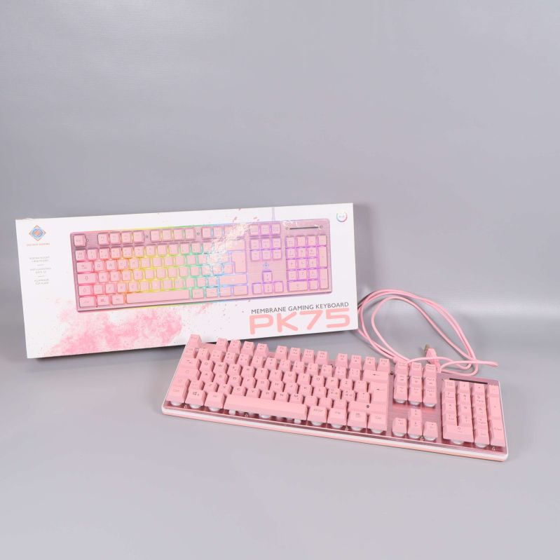 Rosa tangentbord och förpackning med RGB-tema
