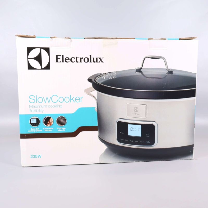 Electrolux slowcooker i kartong, tydlig bild på framsidan