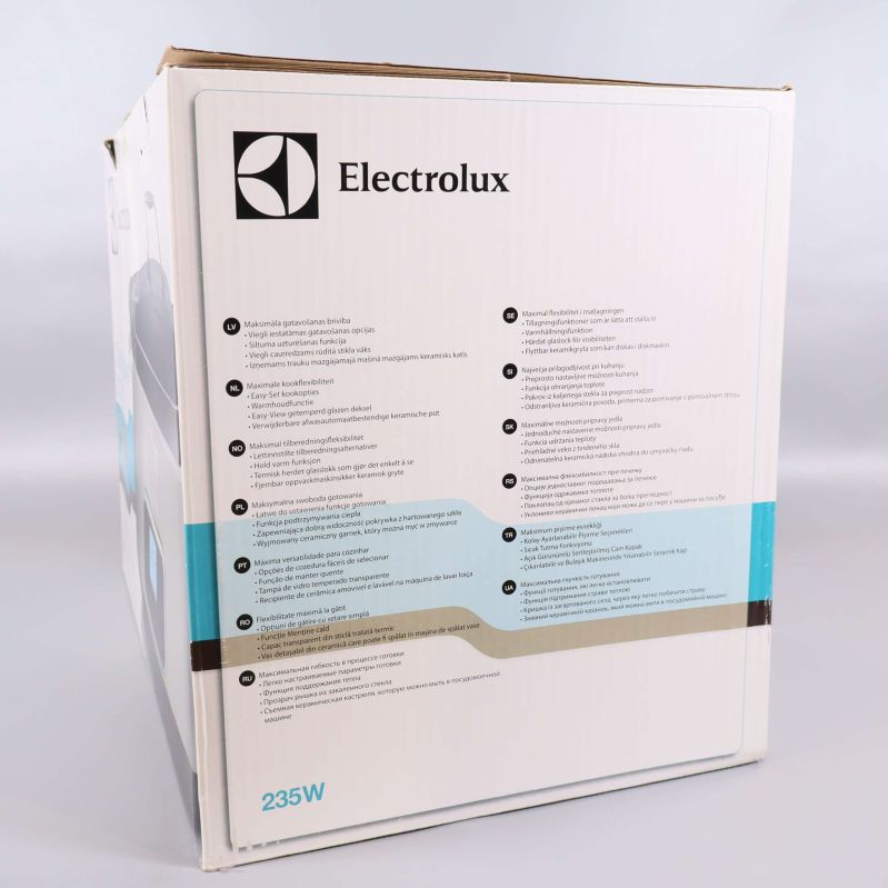 Baksida av Electrolux slowcooker-kartong med specifikationer