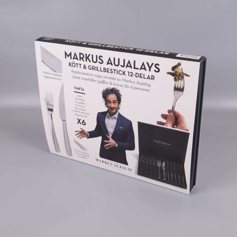 Förpackning till Markus Aujalays kött- och grillbestick från sidan