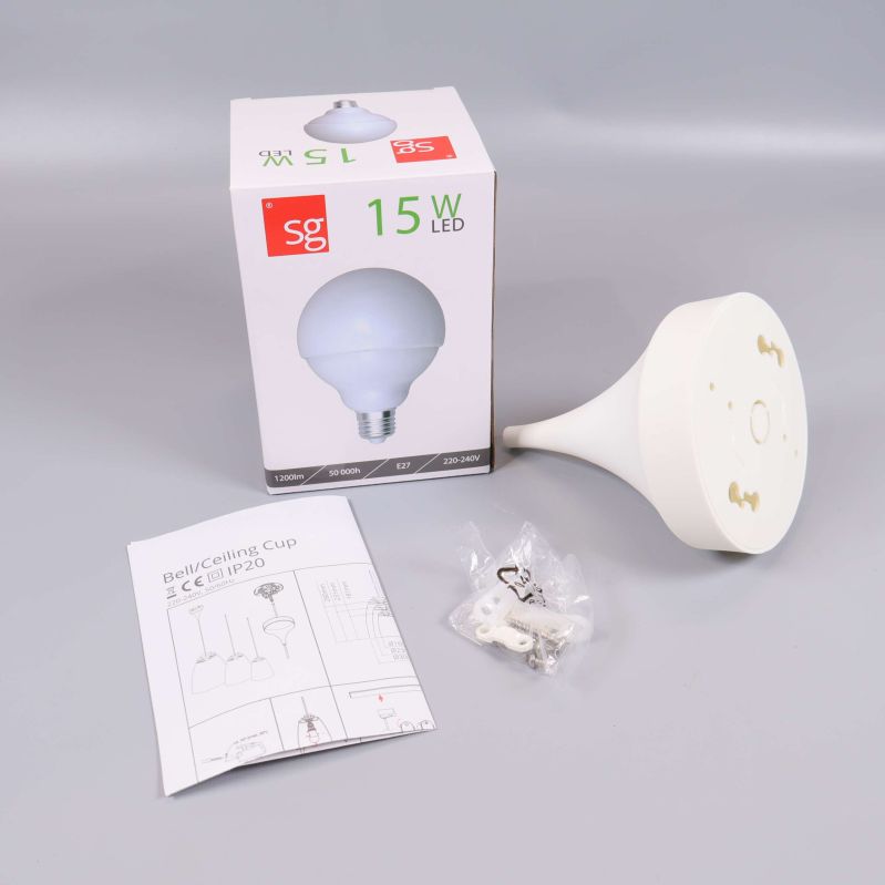 Takfäste, LED-lampa, instruktioner och skruvar till lampa