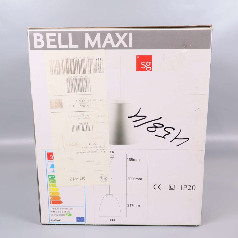 Baksida av Bell Maxi-förpackning med mått och energimärkning