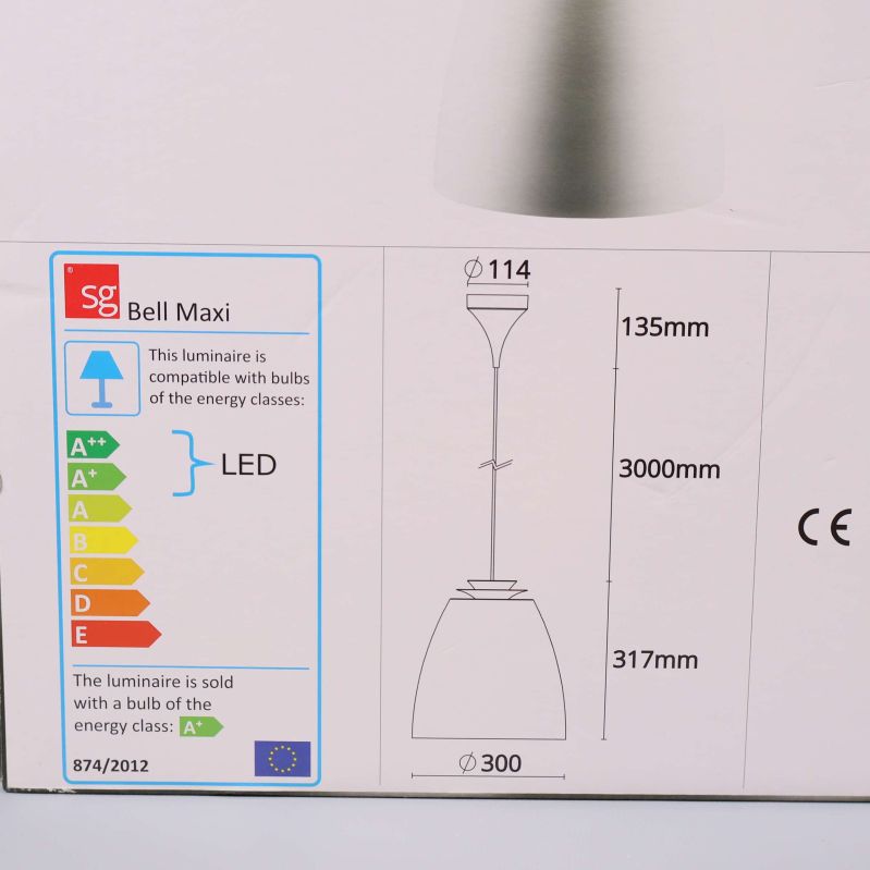 Diagram över lampans mått och energimärkning LED