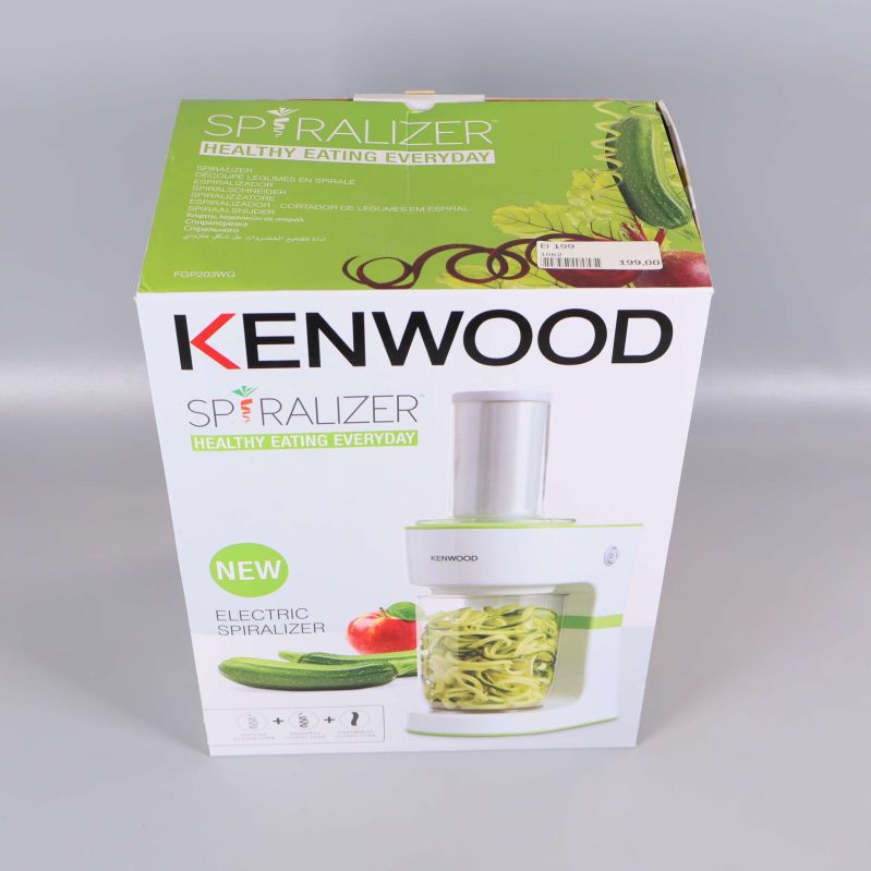 Framsidan av Kenwood spiralizerkartong med produktfoto