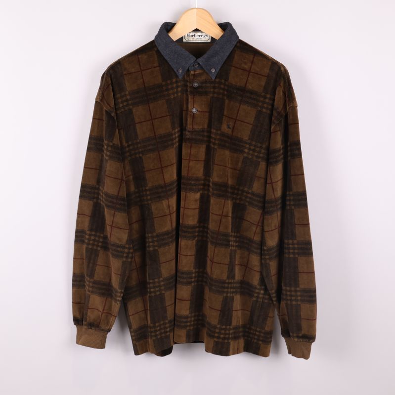 Rutigt långärmad tröja med mörk krage 