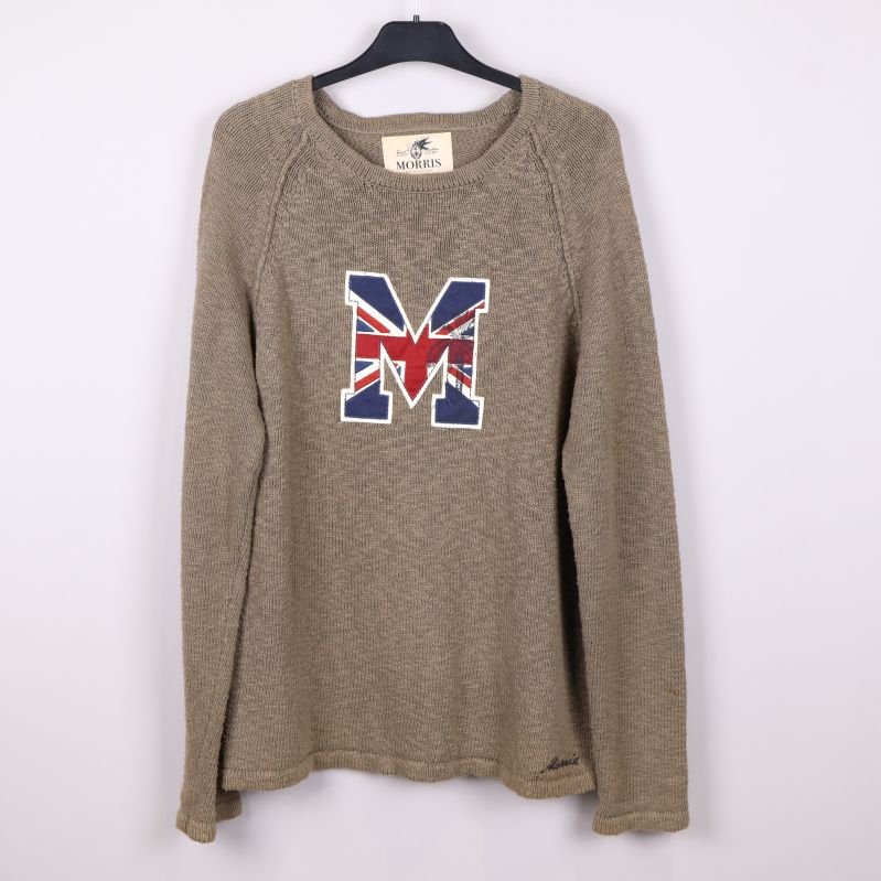 Beige stickad tröja med M och England-flagga fram