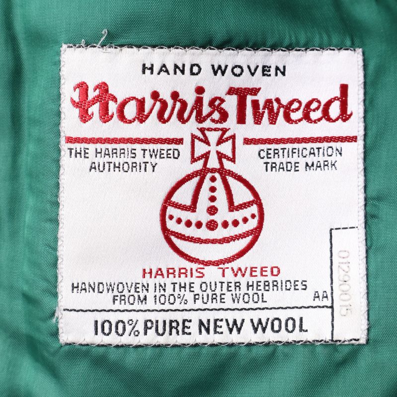 Harris Tweed etikett med materialinformation