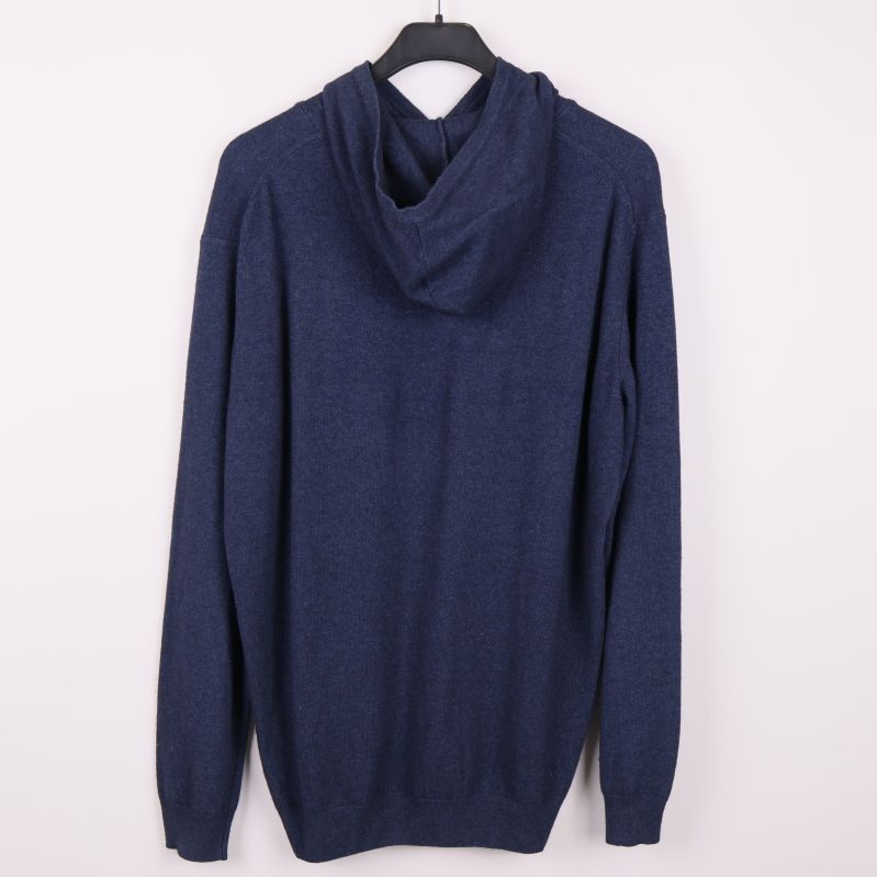 Mörkblå hoodie med luva visad bakifrån