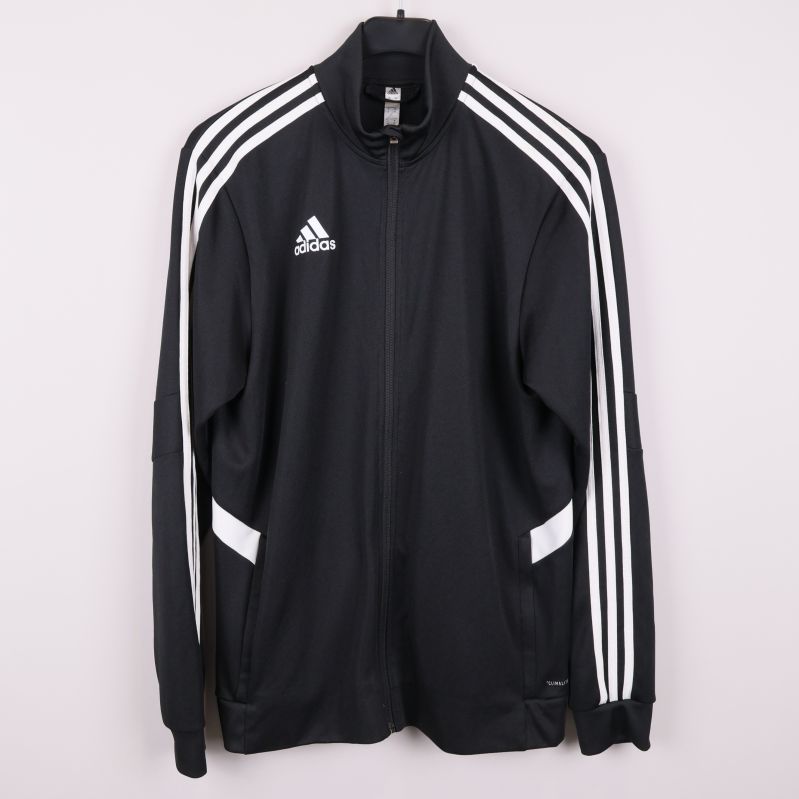 Svart Adidas jacka med vita ränder framifrån