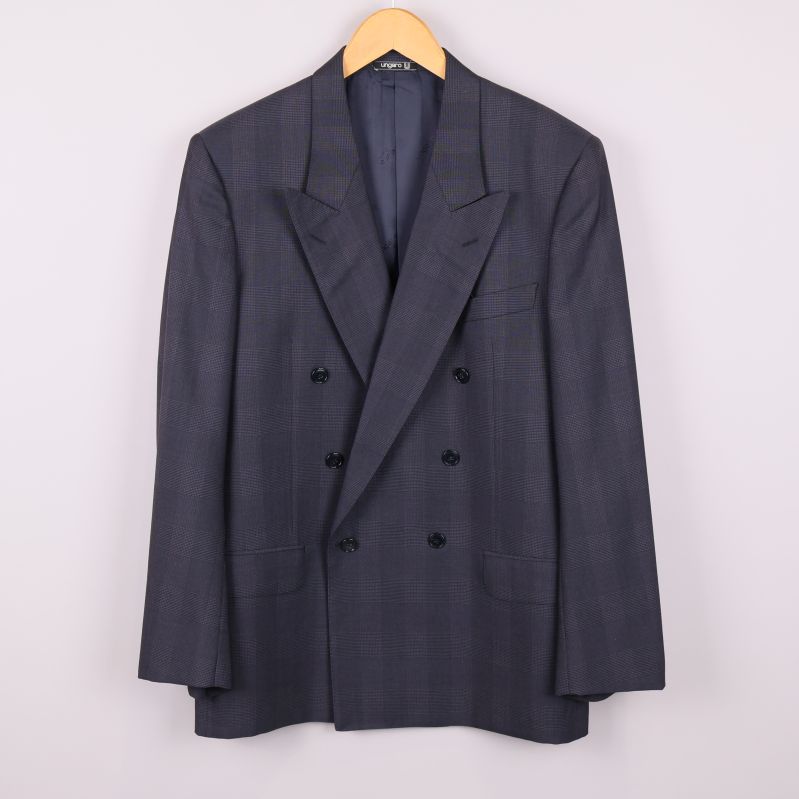 Dubbelknäppt mörkblå rutig kavaj 