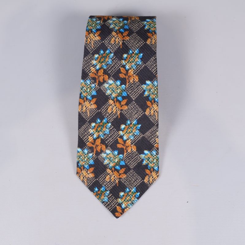 Slips med blått och orange blommönster framifrån