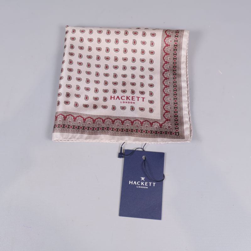 Vikt vit näsduk med paisleymönster och Hackett-logga