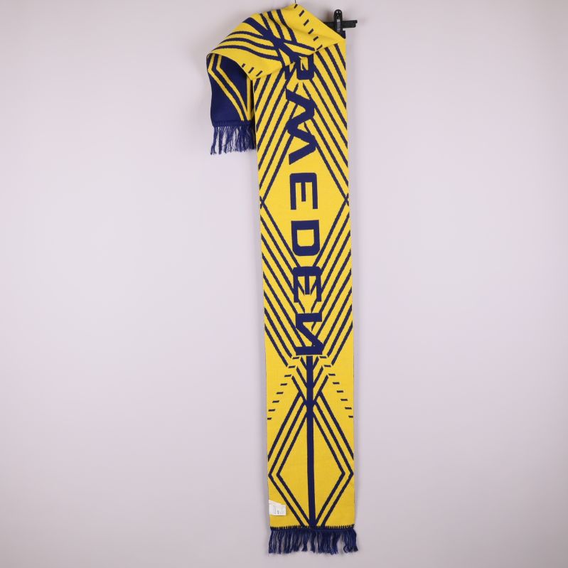 Halsduk vänd med gul bas och blå text