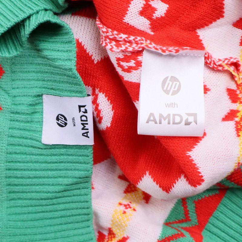 Inneretikett med hp och AMD logotyper