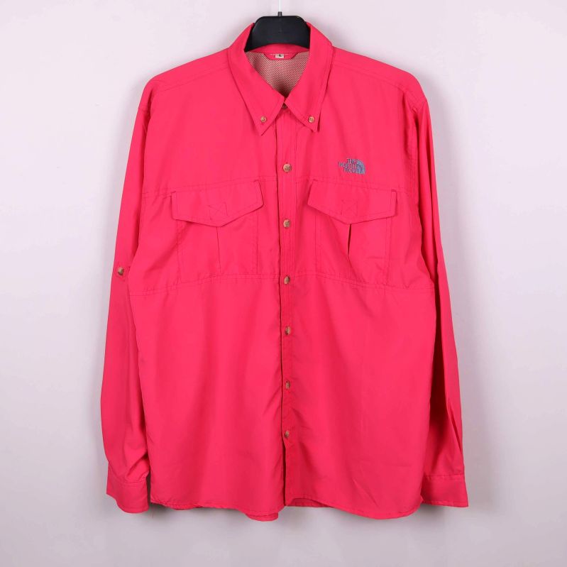 Ceriserosa långärmad skjorta med bröstfickor och krage