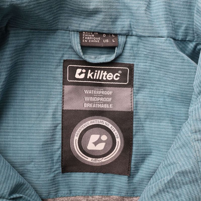 Jackans inneretikett med Killtec-logga och vattentät information