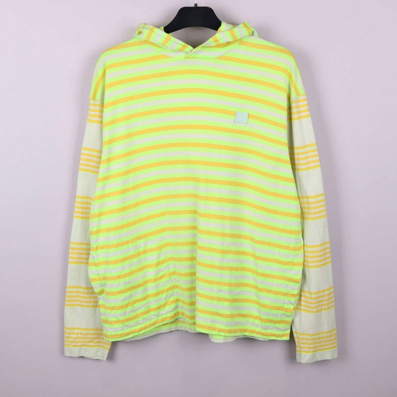 Hoodie med gula och gröna ränder, hängande framifrån