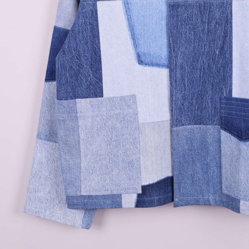 Nedre framkant och fickor på patchwork jacka