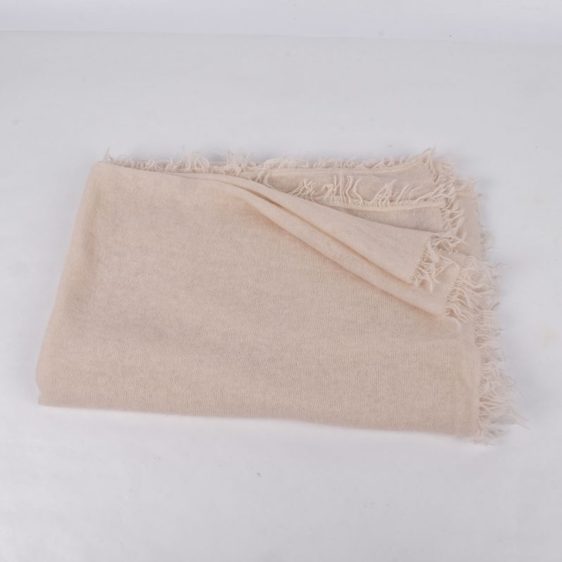 Vikbar beige cashmere halsduk med fransar