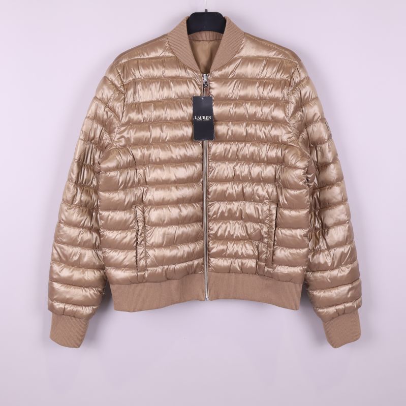 Quiltad beige bomberjacka med dragkedja framtill 