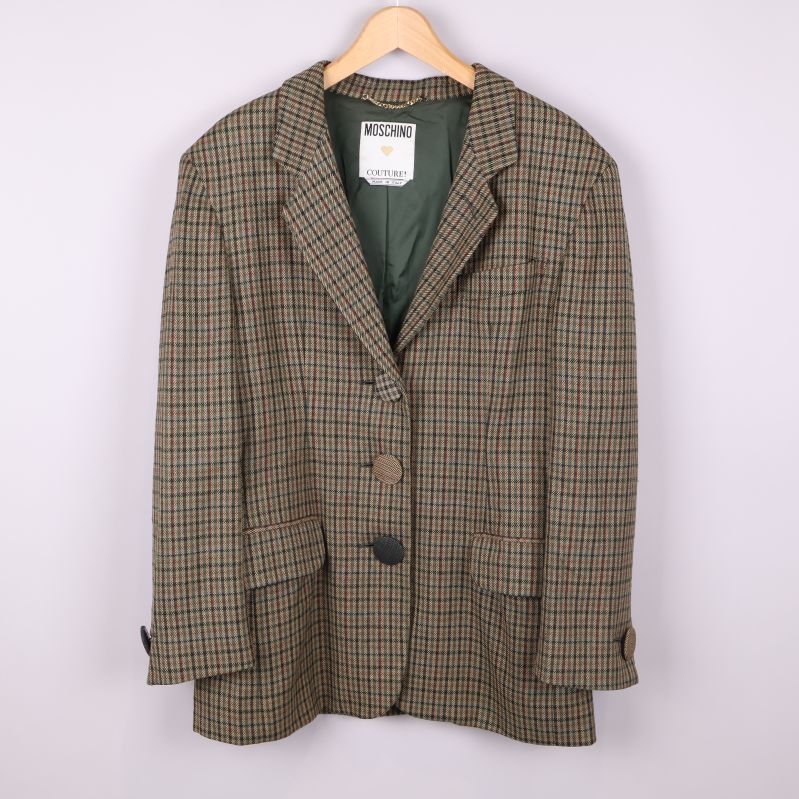 Rutigt oversized kavaj med fickor och knappar fram