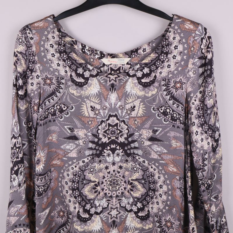 Närbild på toppens bröstparti och mönster