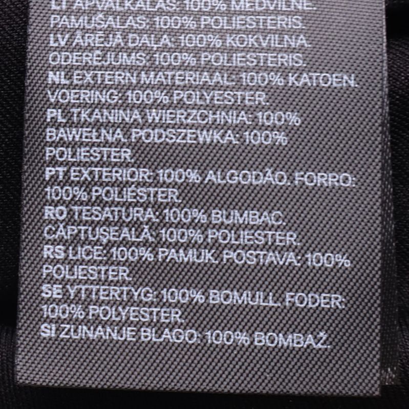 Materiallapp visar yttermaterial och foder