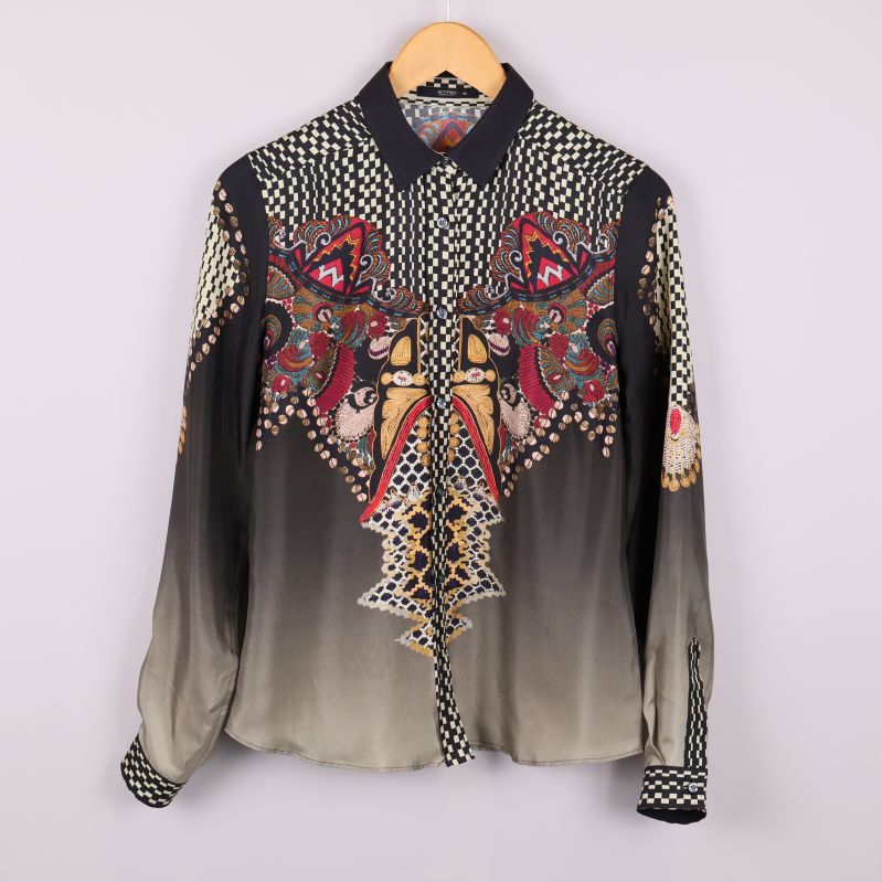 Långärmad blus med färgstarkt grafiskt mönster fram