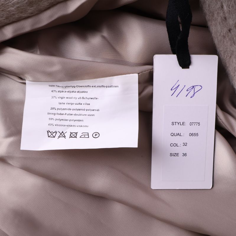 Tvättråd och materiallapp inuti kappan