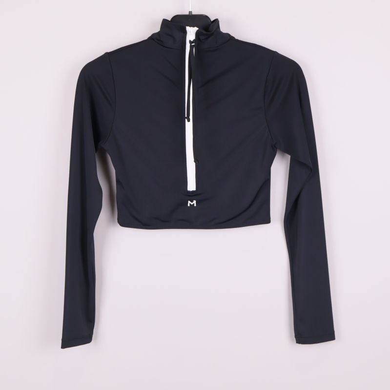 Cropped svart bikinitopp med vit dragkedja på baksidan